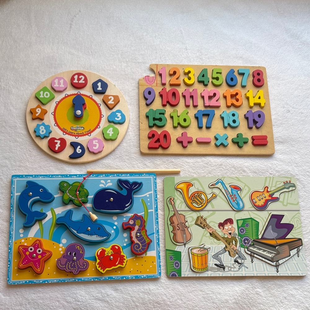 Wooden Educational Number & Puzzle Playset - Multicolor